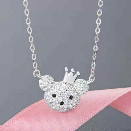 Teddy Bear Necklace Pendant Jewelry for Women 925 Sterling Silver Princess Necklaces